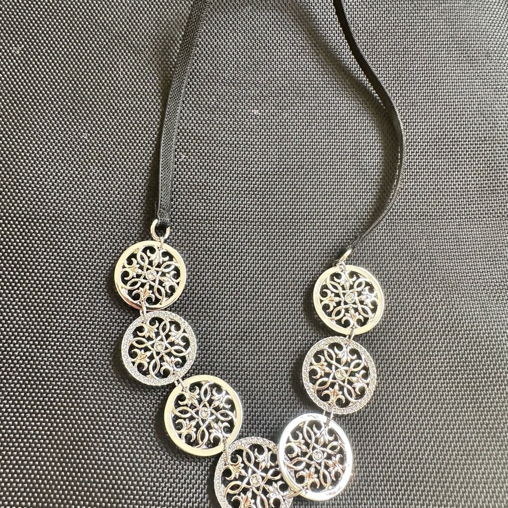 Touchstone Crystal Silver and Black Medallion Necklace
